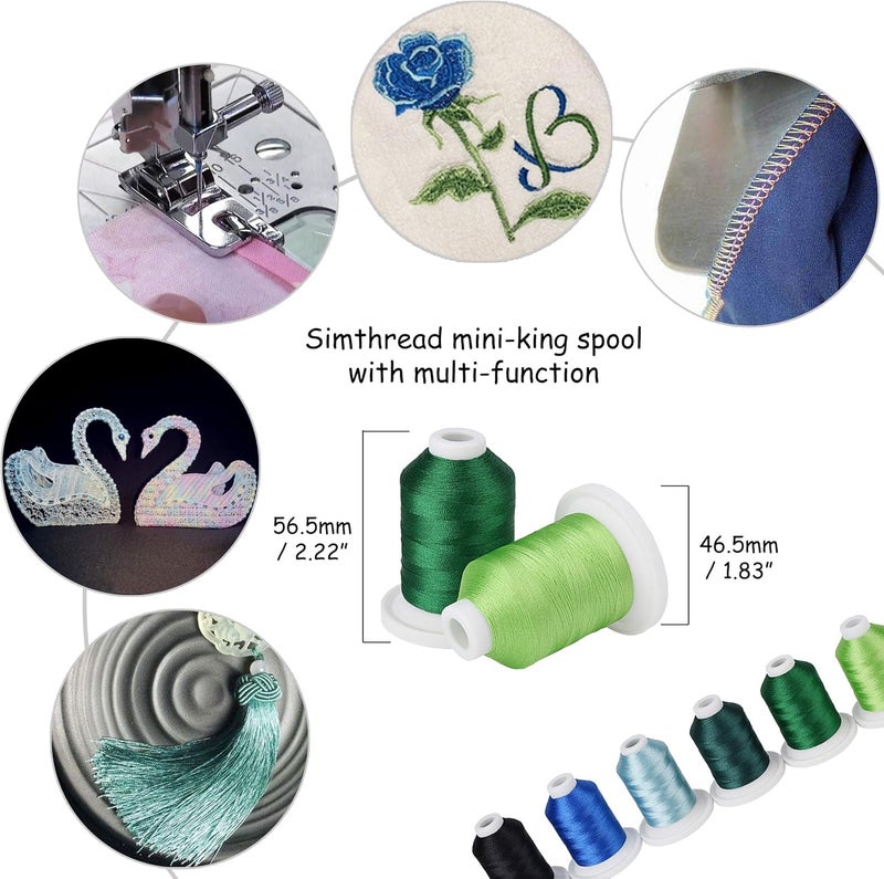simthread Embroidery Machine Thread Kit 800Y 21 Spools Blue and Green Colors for Professional Embroidery Design - Image 2